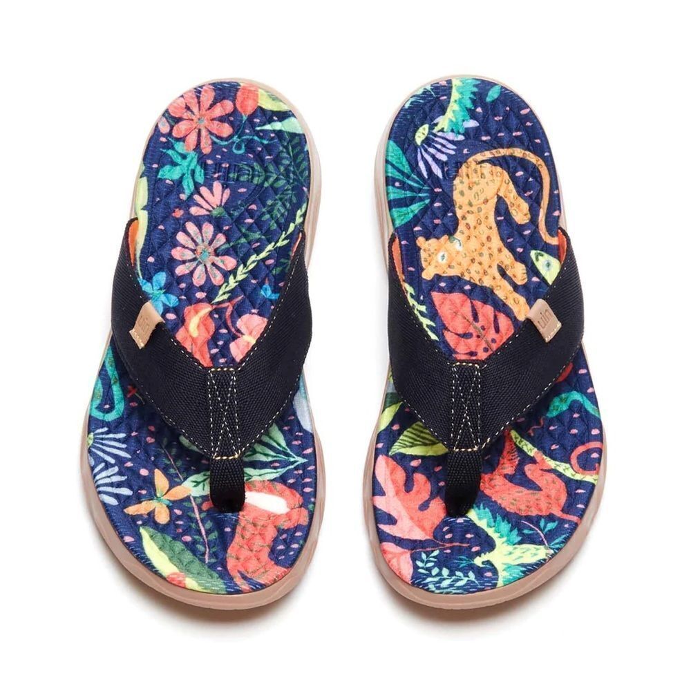 UIN Women's Flip Flops Beach Summer  Slippers Non Slip (Jungle Party)